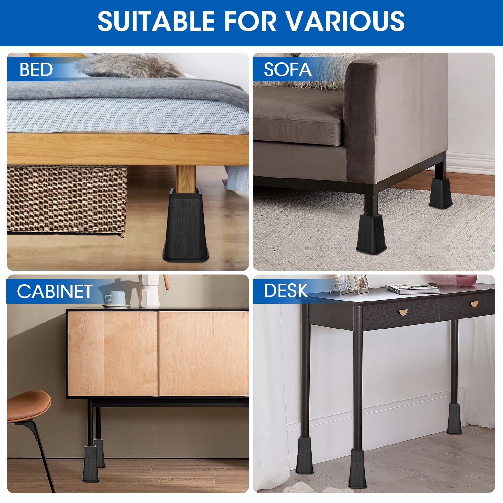 Bed Risers 8 Inch Heavy Duty, Furniture Risers Lifts Supports Up to 6,000 Lbs for Table, Desk Leg, Sofa, Couch
