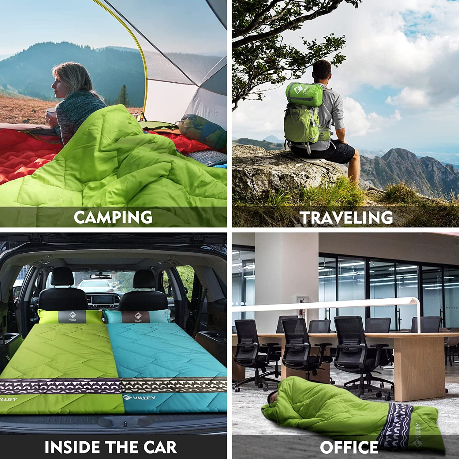 Camping Sleeping Bag with Compression Sack, Lightweight 3-Season Sleeping Bag for Adults & Kids, for Hiking, Backpacking, Spring Summer Fall Use