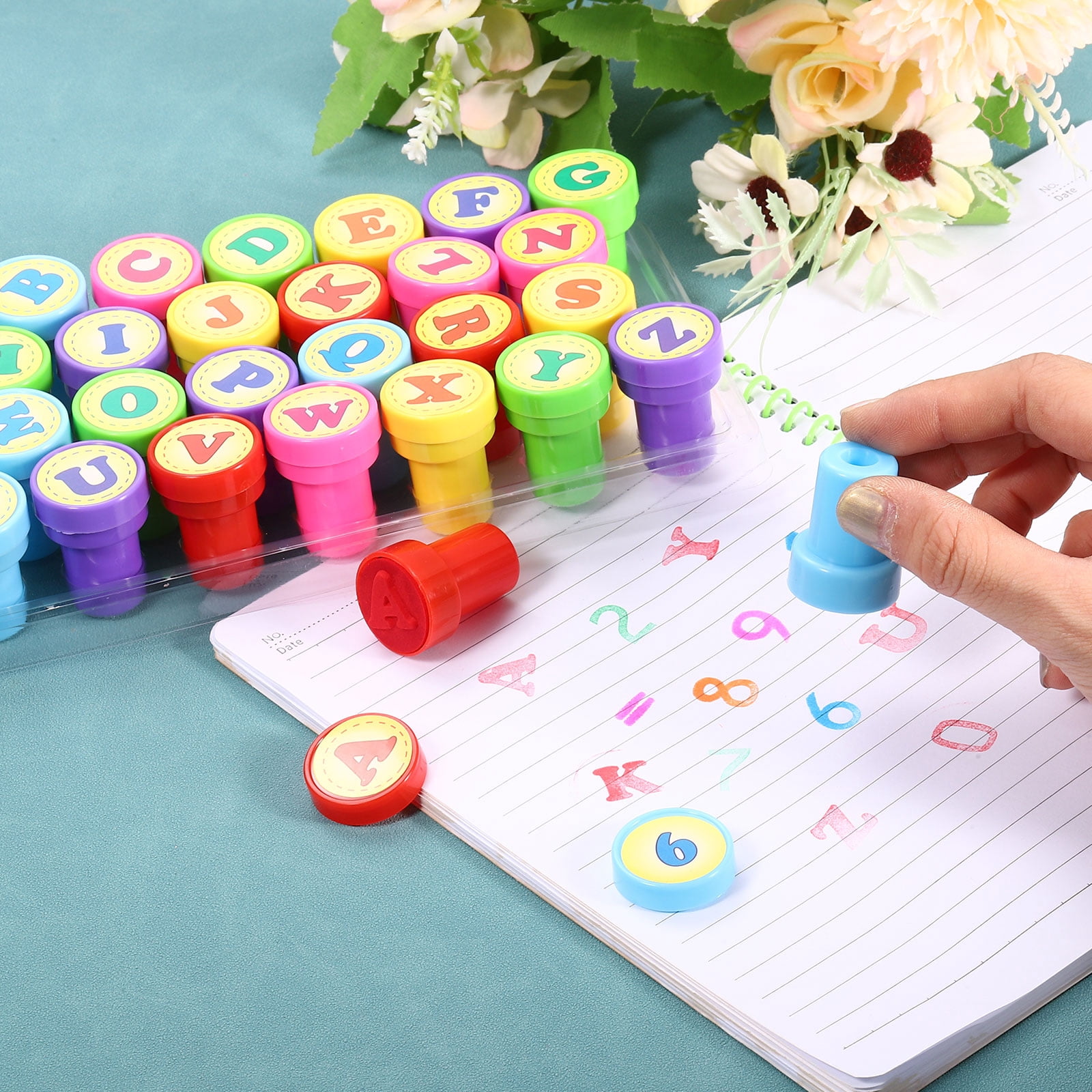 2 Set Number Stamps Self Inking, Numeral 0 to 9 Number Stamp Teacher Stamp Initial Stamp Ink Stamp for Class