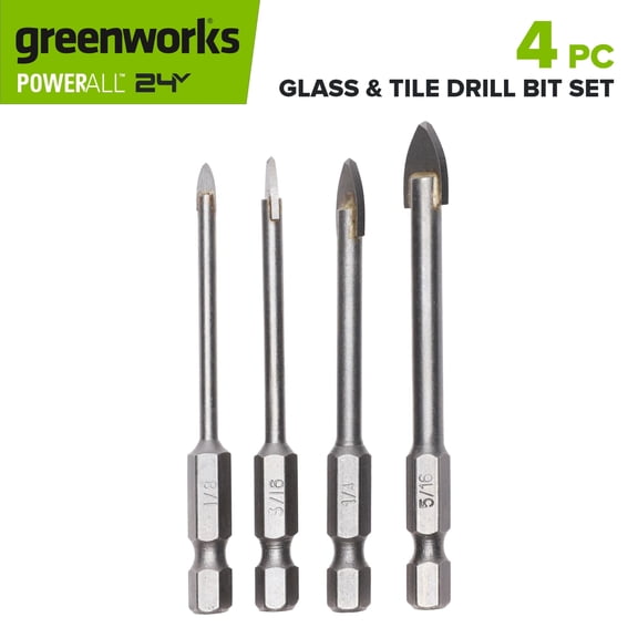 Greenworks 4PC Glass and Tile Drill Bit Set, PA52701A1