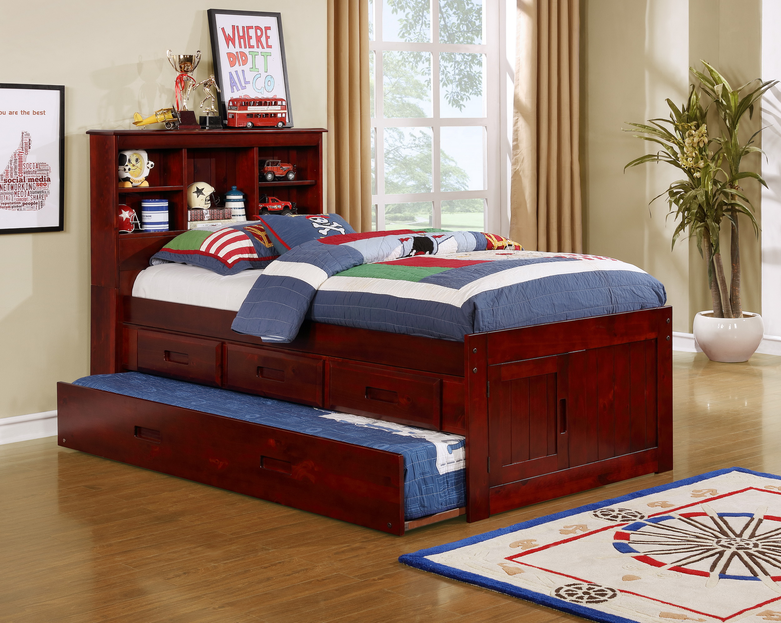 American Furniture Classics Solid Pine Twin Captains Bookcase Bed with