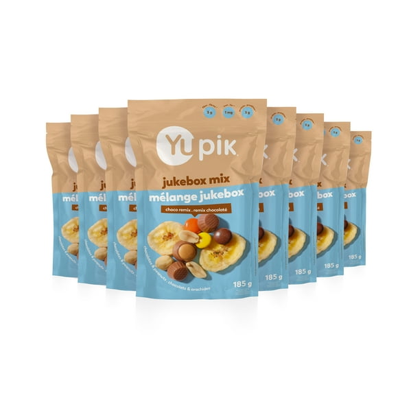 Yupik Jukebox Mix, Kosher, Chocolatey Sweet Snacks, Elvis Sandwich Inspired Flavors, Retro Snack, Blend of Crunchy Bananas, Peanut Butter Cup & Candies, Chocolate Truffle, Party Snack, 8 Count, 185 g