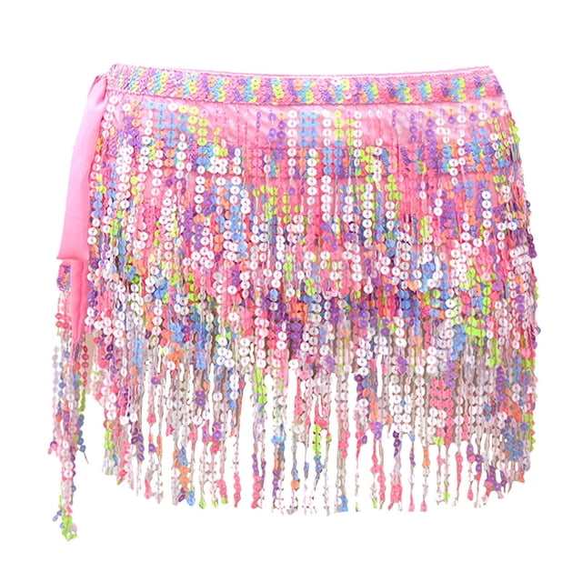 Jupes pour Femmes Vêtements de Performance Serviette à Franges Colorée pour Danse du Ventre Serviette à Franges Pailletée Vêtements pour Femmes Rose Clair Taille Unique