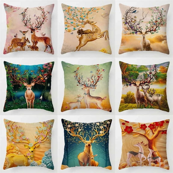 Cute Deer Pillow Cases Cushion Covers Deer Hunting Throw Pillow Covers 18x18 Inch Soft for Kids Forest Wild Animal Pattern Decorative Throw Pillowcases Decor Botanical Tree Cushion Cases