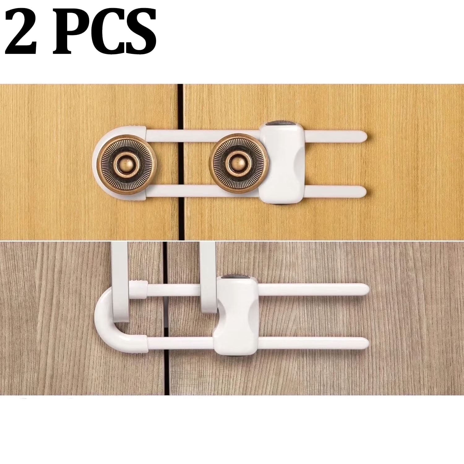 OFEFE 2 Pcs Cabinet Locks for Babies,Cabinet Locks Baby Proofing,U-Shaped Proofing Drawers Safety Child Adjustable,Easy to Use Childproof Latch,White