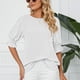 thumbnail image 5 of Top de manga corta con cuello redondo para mujer, blusa holgada informal de Color puro con manga con volantes para citas, 5 of 8