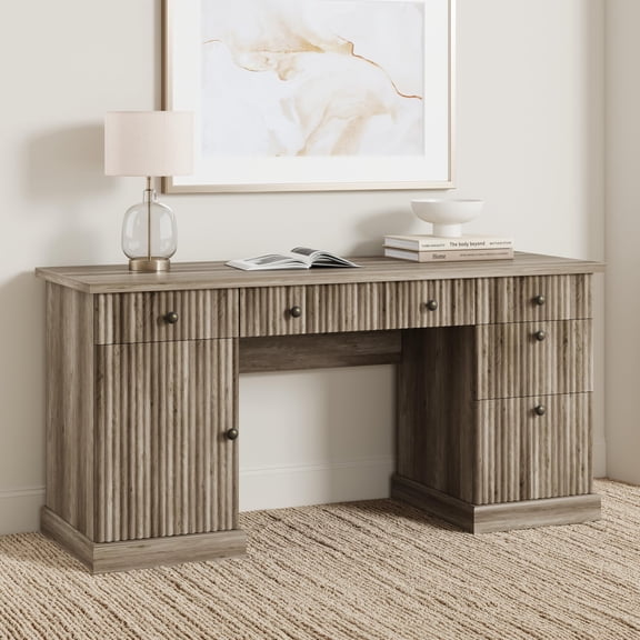 Office Desk 60" with Charging Station β Modern Executive Computer Desk, File Cabinet & Drawers, Grey 60.0βL x 21.6 "D x 30.0" H)