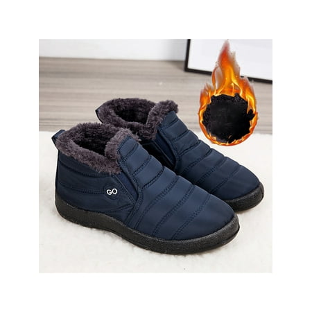 

Lacyhop Waterproof Winter Women Men Shoes Snow Boots Plush-lined Slip On Warm Ankle Size
