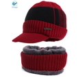 thumbnail image 2 of Deago Unisex Winter Beanie Hat Scarf Set Warm Knit Hat Thick Fleece Lined Billed Beanie with Brim Cap for Men Women (Red), 2 of 10