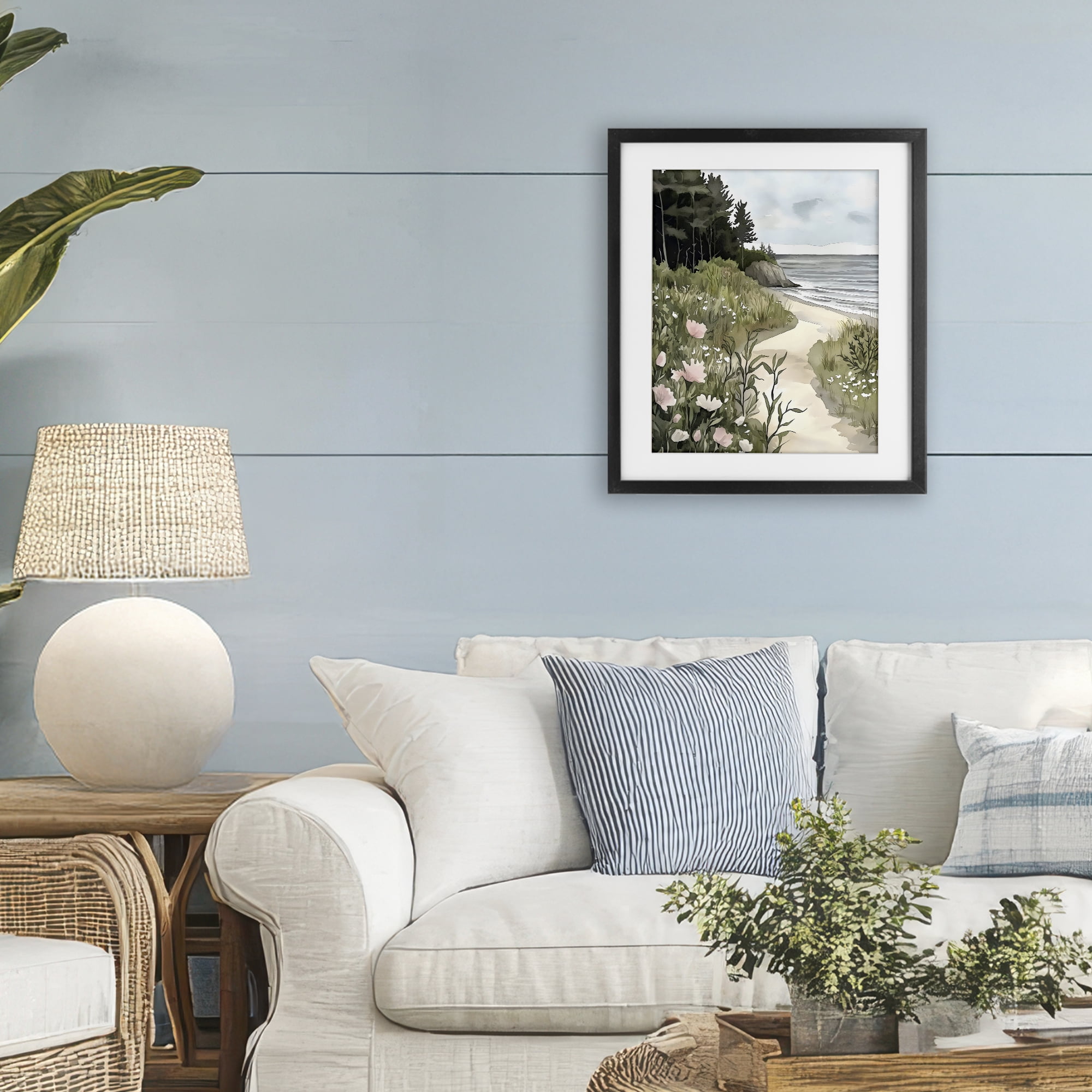 Stupell Industries Coastal Calm Floral Pathway Black Framed Print Under Glass, design by Riley B