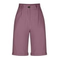 thumbnail image 4 of CheerKidz Womens Wide Leg Cotton Linen Shorts 2025 Comfy Bermuda Zipper Shorts Summer Casual Short Pants Loose Knee Length Shorts(Purple#1,S), 4 of 5