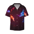 thumbnail image 2 of Lsque Futuristic Red And Blue Bird print Men's Cuban Collar Short Sleeve Shirt Summer Beachwear Casual Button Down Fashionable Vacation Leisure Shirt-XX-Large, 2 of 7