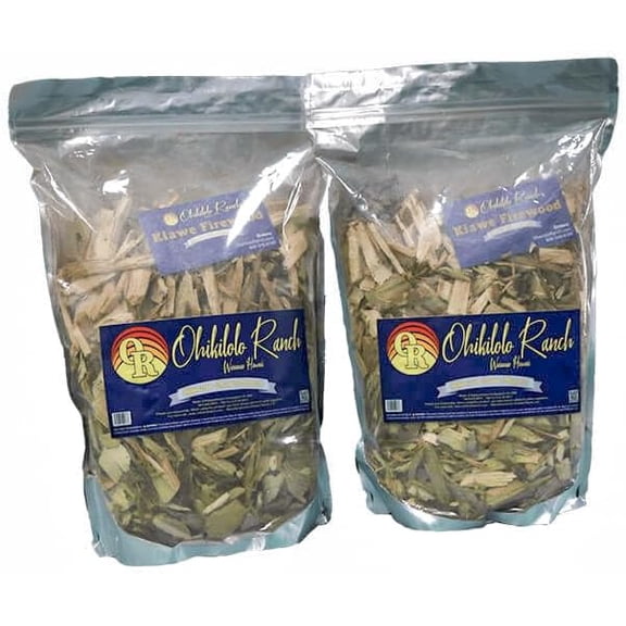 2 Pack - All Natural Kiawe Wood Chips for Smoker/Grill (Ohikilolo Ranch) – 100% Hawaiian Mesquite - Kiln Dried Coarse Cut BBQ Grill Wood Chips for Smoking Meats - Barbecue Accessories - Gifts for Dad