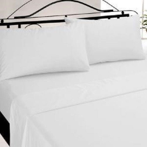 24 new white queen size flat 90x110 t180 percale cvc crisp hotel spa sheets 