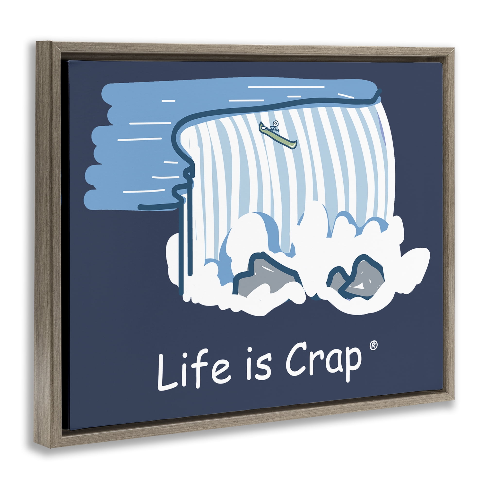 Stupell Industries Funny Canoe Falls Novelty & Humor Painting Brown Floater Framed Canvas Art Print Wall Art, 21 x 17