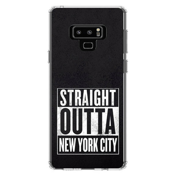 DistinctInk Clear Shockproof Hybrid Case for Samsung Galaxy Note 9 - TPU Bumper, Acrylic Back, Tempered Glass Screen Protector - Straight Outta New York City - The Big Apple