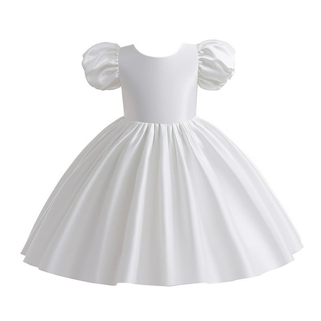 MIASHUI Robes de Demoiselle d'Honneur Manches à Volants Robe de Princesse Petites/grandes Filles Robe de Bal de Fête de Mariage, Blanc, 5-6 Ans