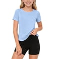 thumbnail image 2 of Dagugfen Athletic Sets for Teen Girls Short Sleeve Crew Neck Tshirts Elastic Waist Stretchy Shorts Quick Drying Gym Workout Breathable Sets(14-15Years,Light Blue), 2 of 8