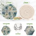 thumbnail image 3 of 6 Pcs Drink Coasters with Holder 3.94in Woven Coasters for Drinks Blue and Green Flowers Coaster Set for Protection Table, 3 of 7