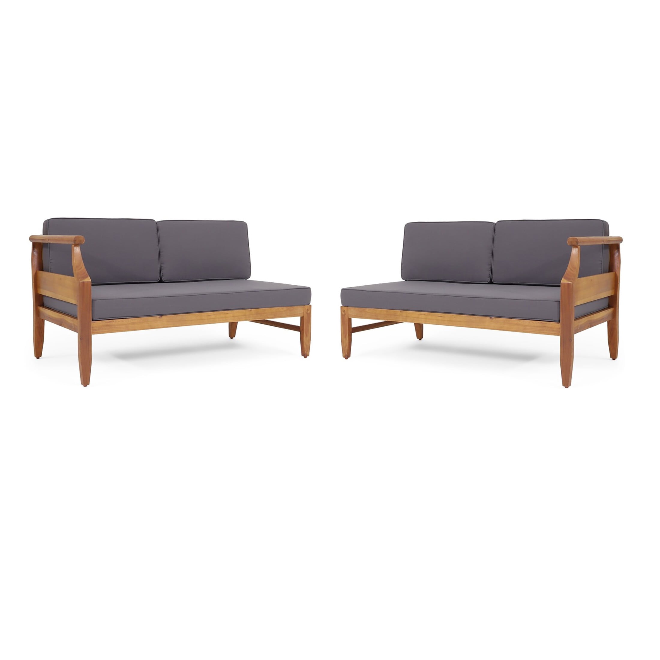 Christopher Knight Home 4-Seat Outdoor Patio Sectional Sofa Set with Cushions, Slatted Wood Frame, Dark Gray