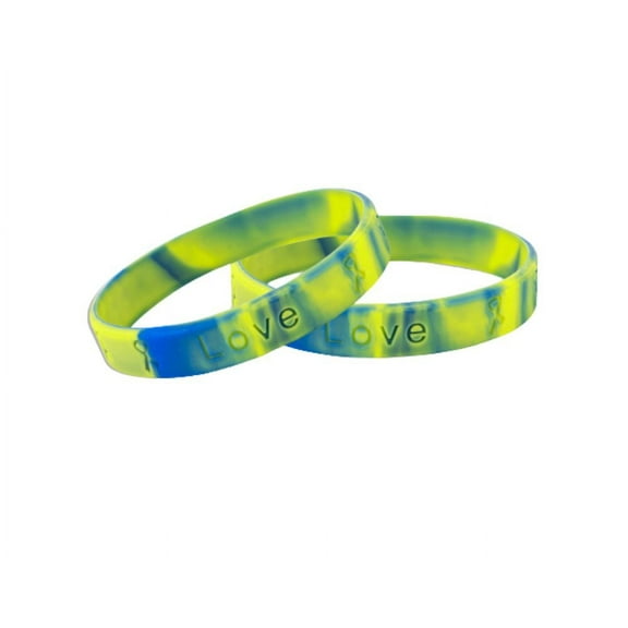Bulk Blue & Yellow Awareness Silicone Bracelets (25 Bracelets)