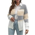 thumbnail image 2 of IROINNID Women's Comfy Short Jacket V-Neck Stripes Cardigan Long Sleeve Outwear, Khaki, 2 of 6