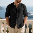 thumbnail image 2 of Xzbqbs Men's Henley Shirts Cotton Linen Long Sleeve Button Down Shirt Casual Hawaiian Lightweight V Neck Solid Color Shirts for Men, 2 of 6