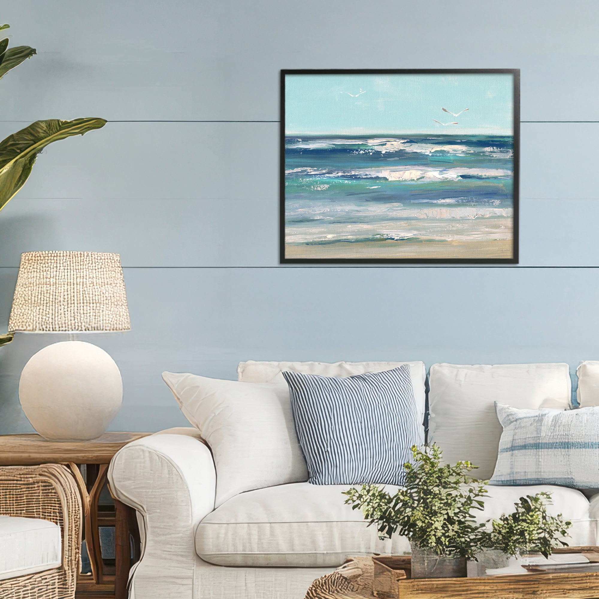 Stupell Industries Seagulls over Rolling Waves Black Framed Giclee Art, design by Sally Swatland