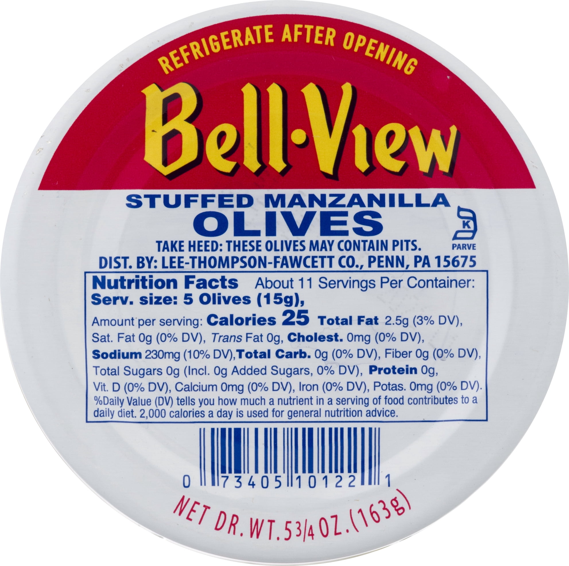 Bell-View Pimento Stuffed Green Manzanilla Olives, 5.75 oz Glass Jar, Kosher