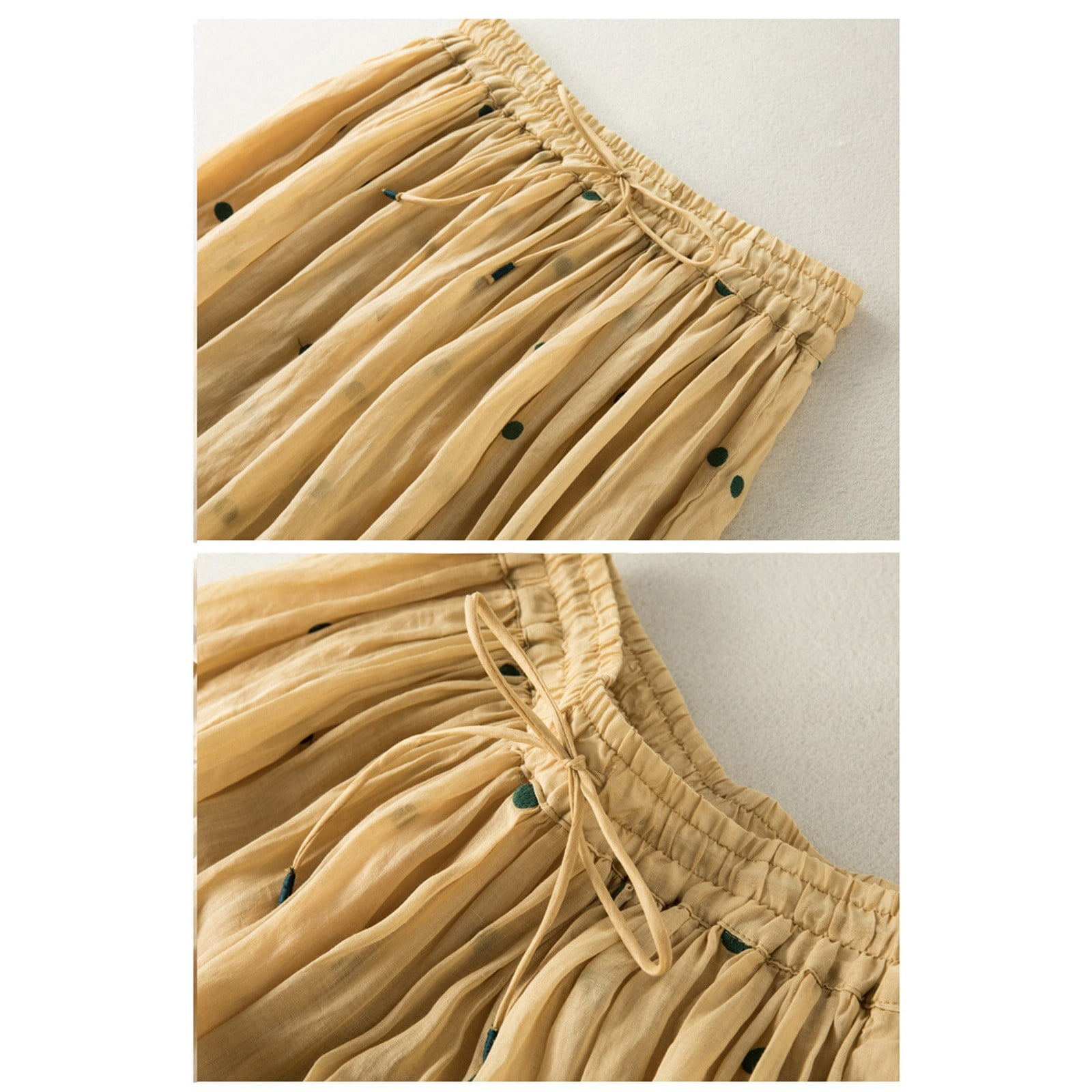 Jupe Longue Plissée Rétro - Taille élastique, Tissu Coton-lin, Ourlet Large - Style Ouvert Devant - Femme - 3