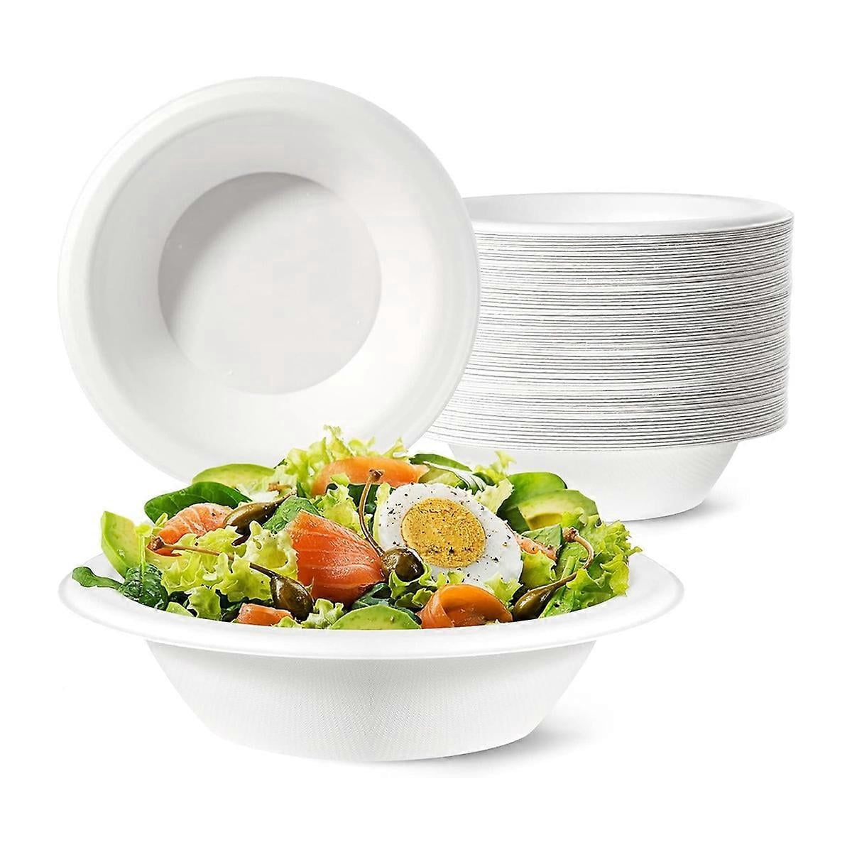 Lot De 100 Bols à Soupe Jetables Écologiques 350 Ml - Vaisselle En Canne à Sucre Compostable Blanc