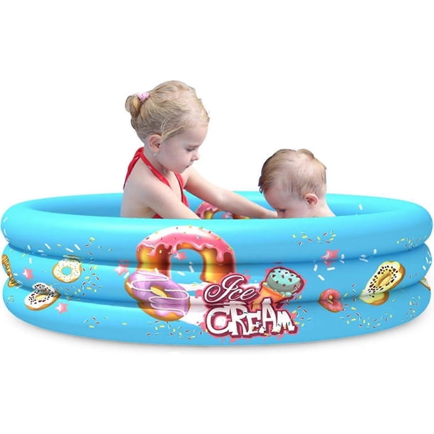 Kids Paddling Pool Inflatable Kiddie Pool 3 Ring Cycles 110cm x 30cm Swimming Pool Indoor&Outdoor Baby Toddler Water Game-Blue