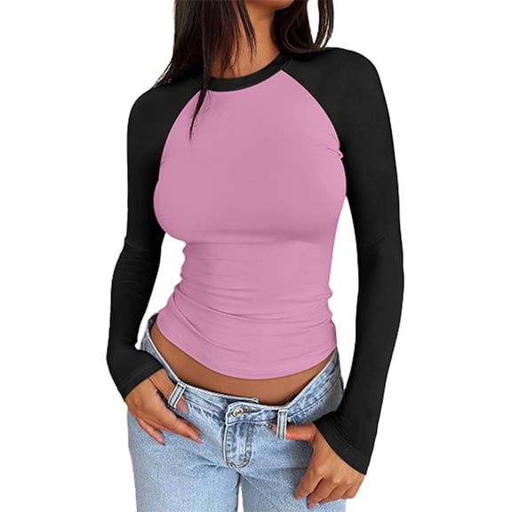 Long Sleeve Shirts For Women d Shirt Autumn Slim Stretch Color Matching Slight Top Womens Long Sleeve Tops