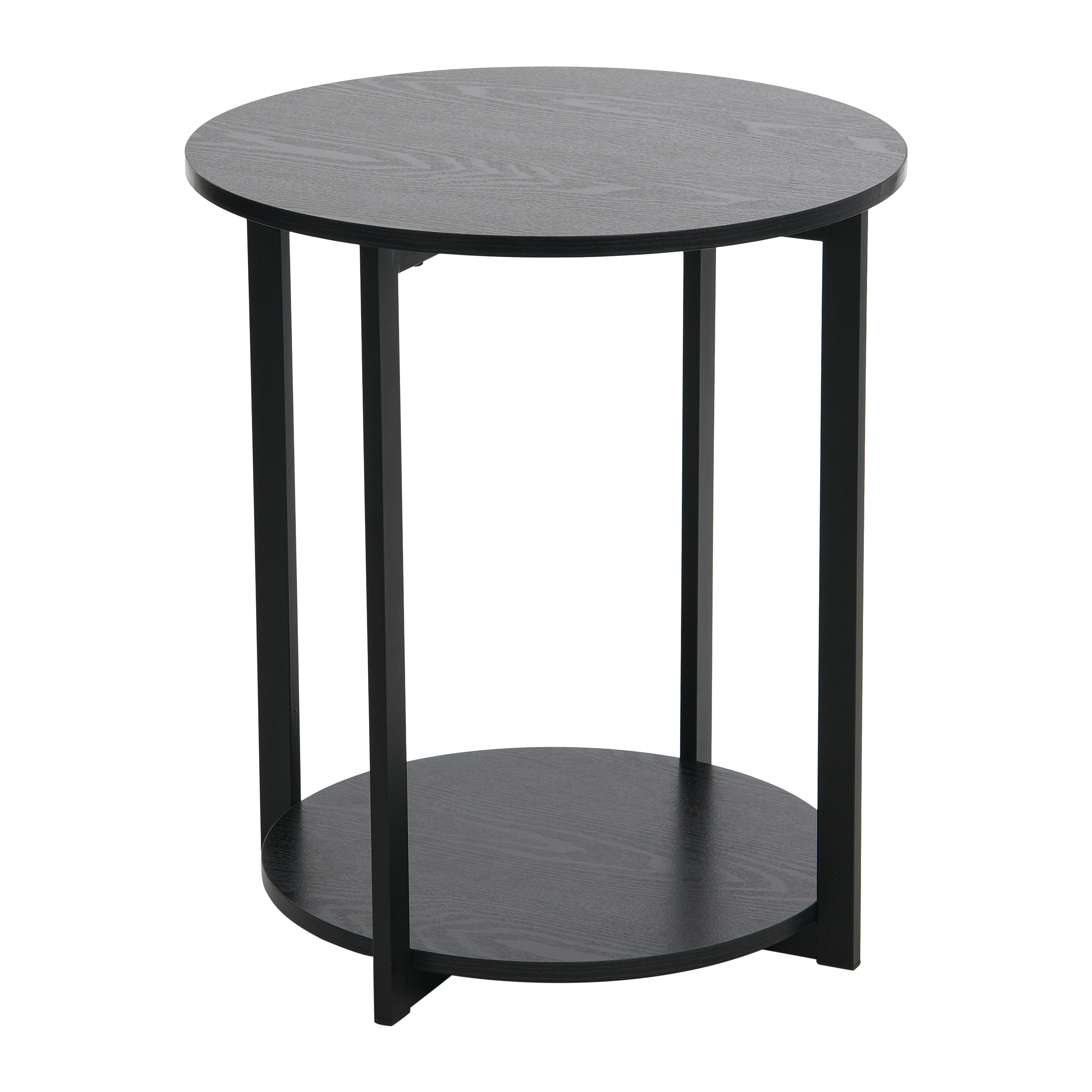 Household Essentials Round End Table, Black Oak End Table with Storage