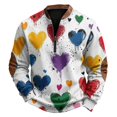 thumbnail image 2 of Men's Colorful Heart Pattern Print Quarter-Zip Pullover Sweatshirt, Retro American Style Crewneck Hoodie, Casual Long Sleeve Fall Spring Streetwear,White,M, 2 of 4