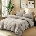 thumbnail image 5 of PURE ERA Duvet Cover Set,Jersey Knit Cotton 100% T-Shirt Cotton,Ultra Soft 3pc Bedding Set,Full Size, Cream Beige Gray, 5 of 7