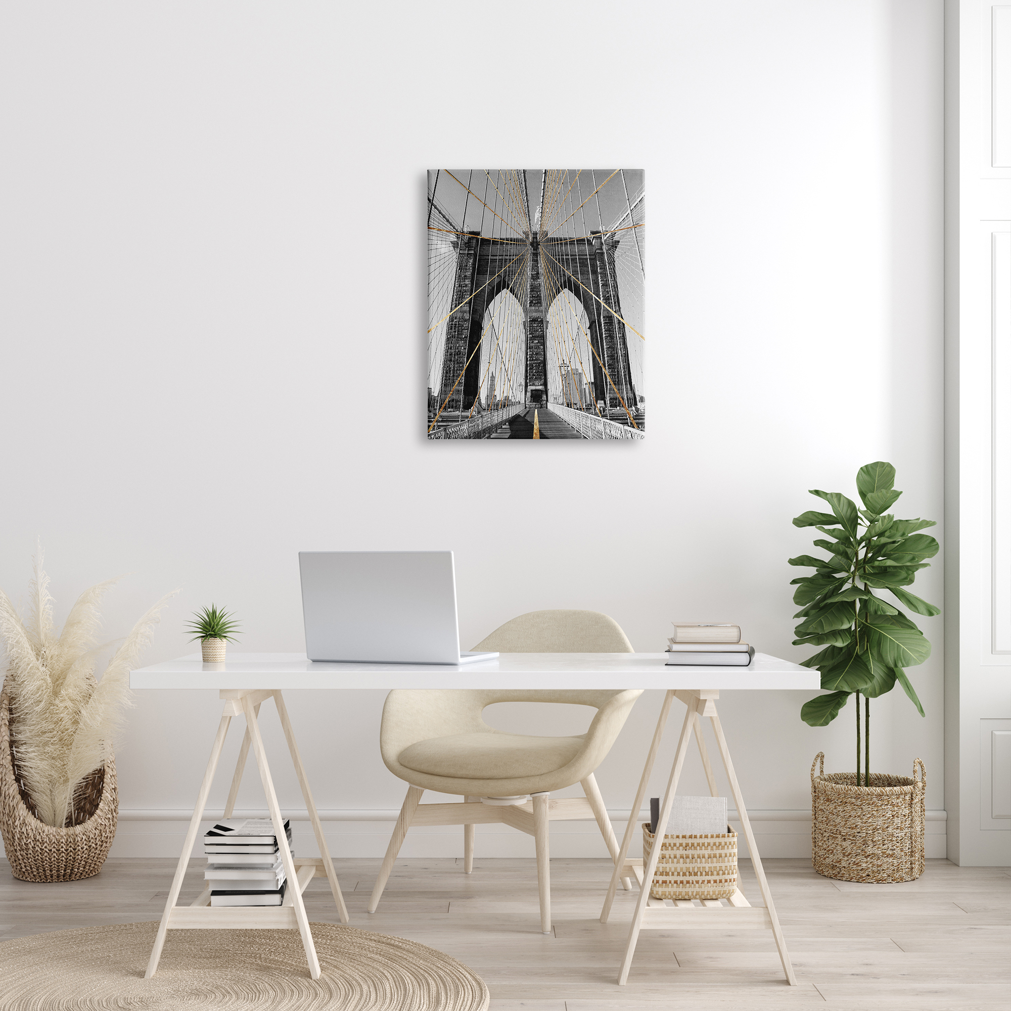 Stupell Industries Brooklyn Bridge Geometric Cable Architecture Design Urban Photography, 24 x 30, Design by Ziwei Li