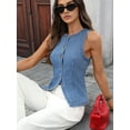 thumbnail image 5 of Denim Vest for Women Sleeveless Strechy Jean Vest Top Button Down Crewneck Casual Summer Western Waistcoat Blue L, 5 of 8