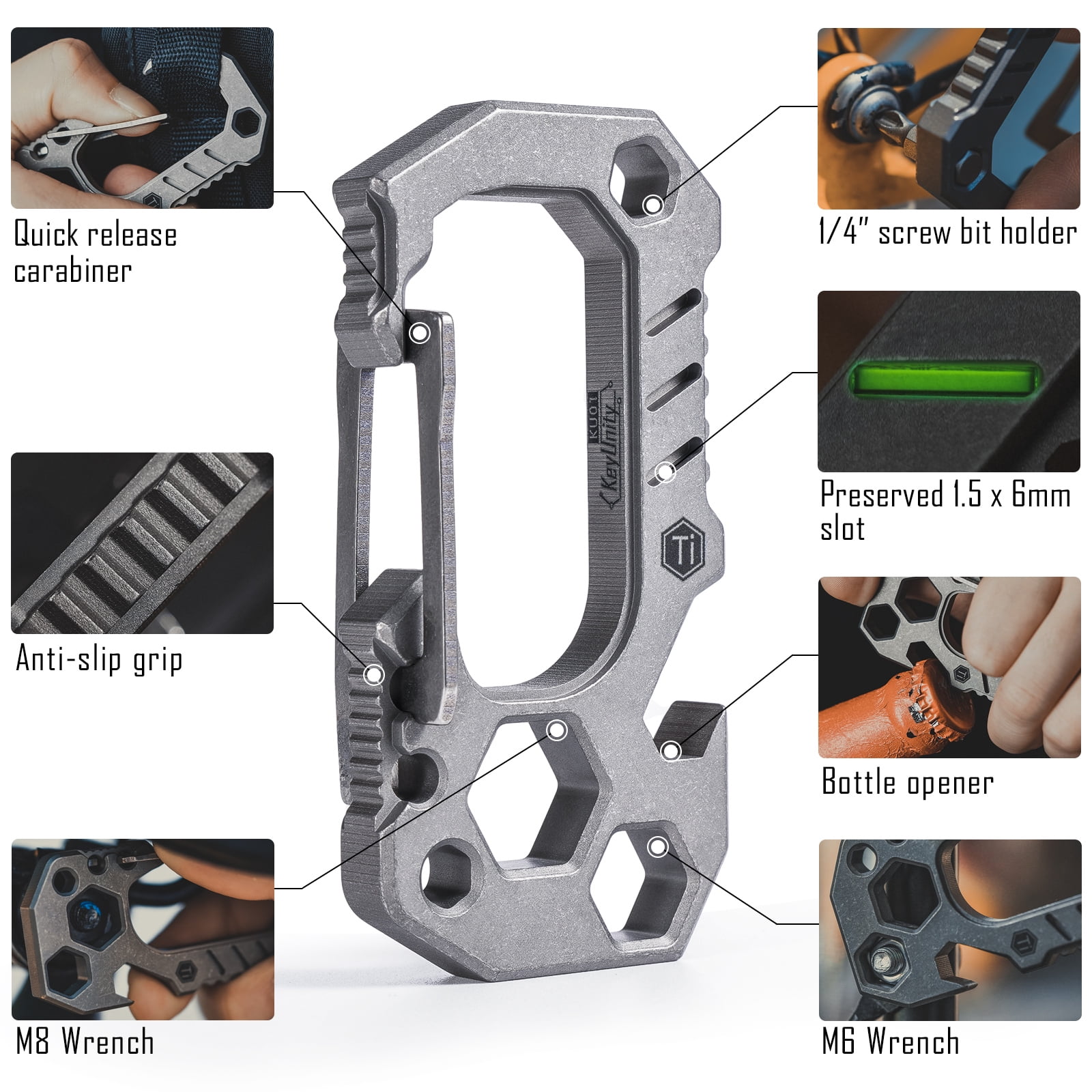 Key Unity Carabiner Keychain Titanium Multitool, 4 in 1 EDC Key Chain for Men and Women, 3x1.5x0.3inches, KU01