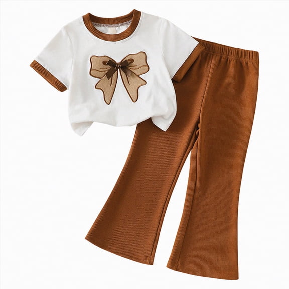 JUMEYU Clothes for Baby Girls Kids Toddler Girls Outfits Short Sleeved Top Pants Set 3T 4T (White,3-4 Years)