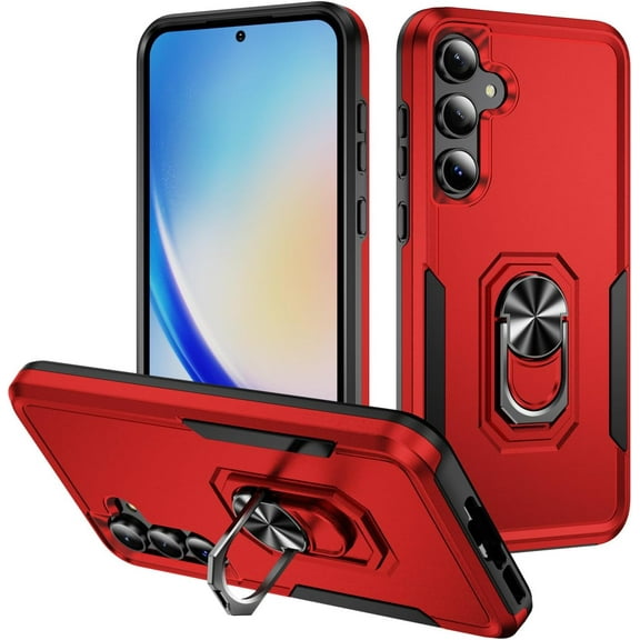Case for Galaxy A16 5G,Heavy Duty Shockproof Full Protective [Dual Layer] [Hard PC],Built in Finger Ring Kickstand Protective TPU PC Phone Case for Samsung Galaxy A16 5G (Red Black)