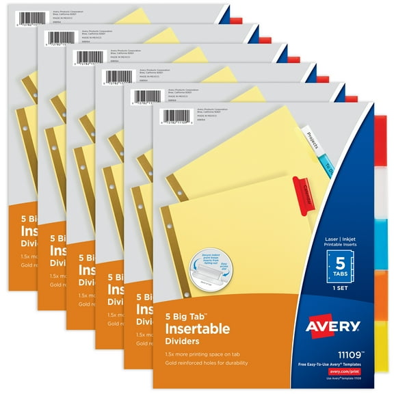 Avery Big Tab Insertable Dividers, 5-Tab Sets, 6 Sets (71109)