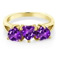 thumbnail image 3 of Gem Stone King 5.19 Ct Heart Shape Purple Amethyst 18K Yellow Gold Plated Silver Ring, 3 of 4
