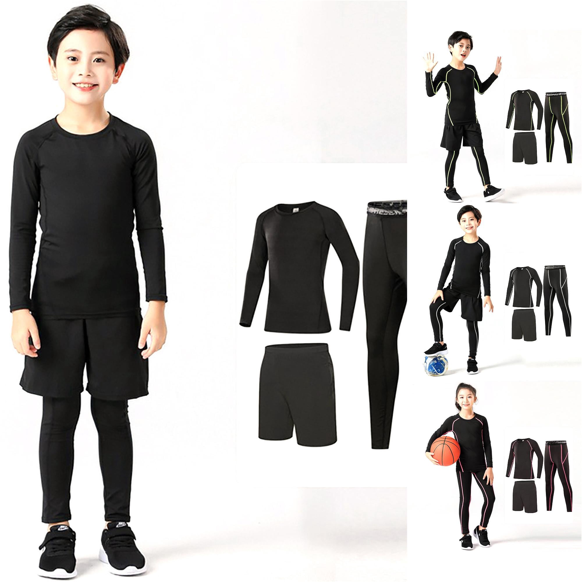 RMGVDSD 3 Pcs Boys Girls Base Layer Athletic Outfits Leggings Pants and Long Sleeve Shirts with Running Shorts Kids Youth Sports Outfit Daily Comfort Wear