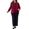 thumbnail image 2 of Agnes Orinda Women's Plus Size Tops Pleated Long Sleeve Crew Neck Elastic Cuffs Office Elegant Blouse 4X Burgundy, 2 of 6