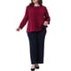 thumbnail image 2 of Blusa elegante de oficina de manga larga con puños elásticos para mujeres de tallas grandes Agnes Orinda 2X color burdeos, 2 of 6