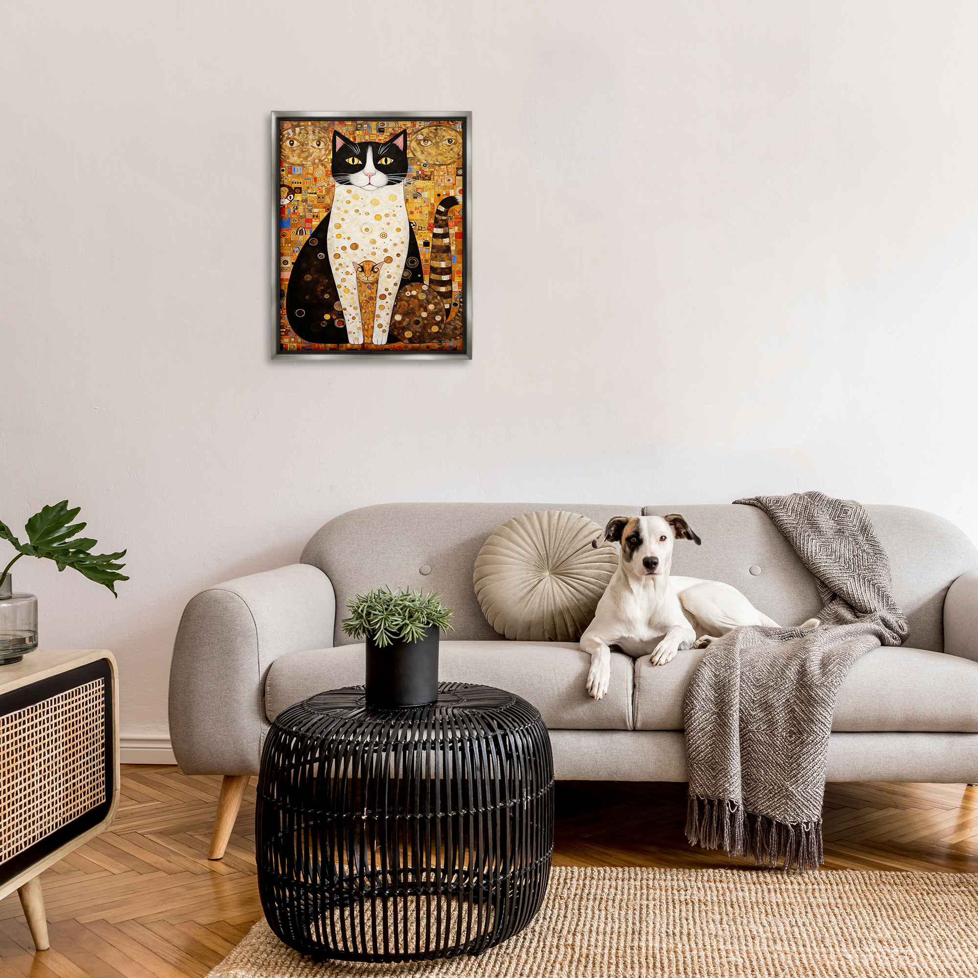 Stupell Industries Mosaic Style Cats Pattern Animals & Insects Painting Gray Floater Framed Canvas Art Print Wall Art, 25 x 31