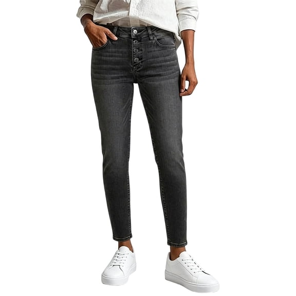 cocolona Womens Casual Jean Pants Button Zipper Waist Straight Wide Leg Denim Pants with Pockets