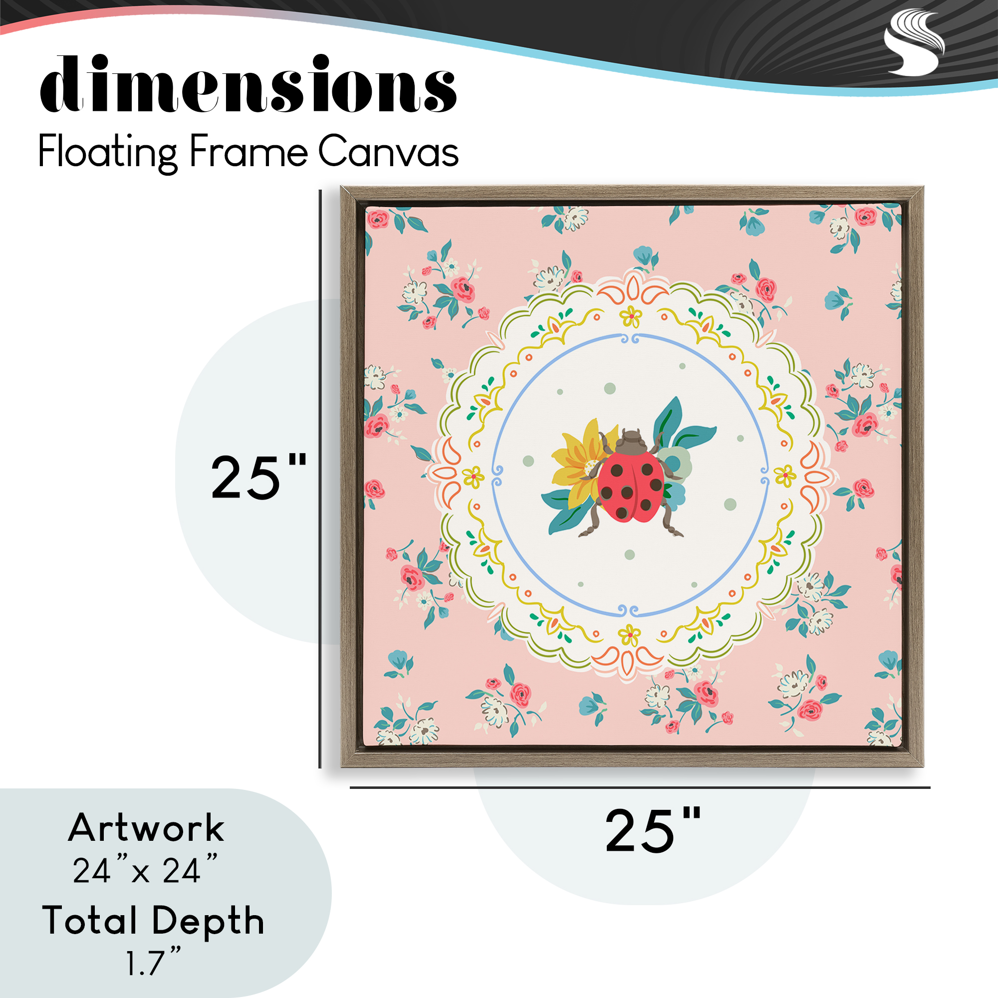 Spring Lady Bug Lace Pattern Brown Framed Floater Canvas Wall Art, design by Angela Steahling