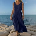thumbnail image 5 of Mohiass Cotton Linen Dresses for Women 2025 Summer Casual V Neck Sleeveless Maxi Dress Flowy Beach Vacation Travel Dress Navy M, 5 of 7